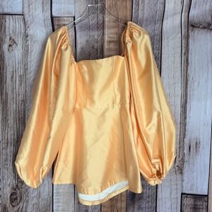 Wandering Duchesse Mini Dress Satin Puff Sleeve Orange Party Size 38 NWT Flaw